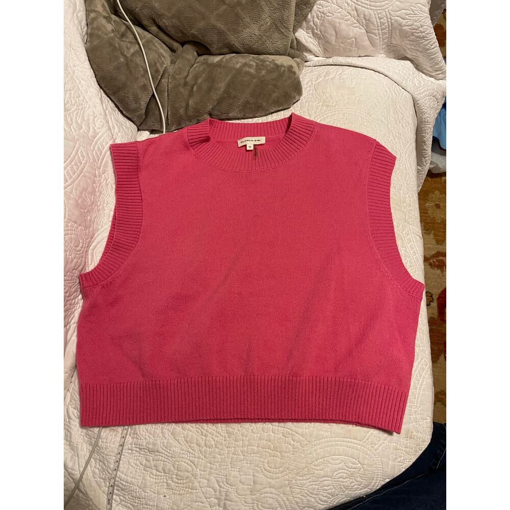 Mimosa Womens M Knit Sweater Vest Top Sleeveless Ribbed Neck Small 100% Acrylic